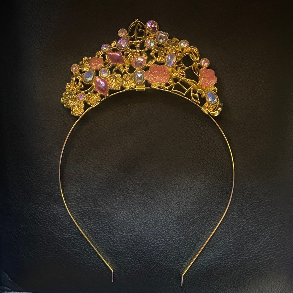 Gold and Pink Jeweled Disney Belle Costume Tiara Headband